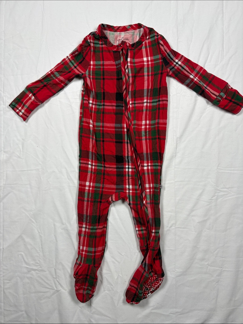Caden Lane Red and Green Plaid Footed One-Piece